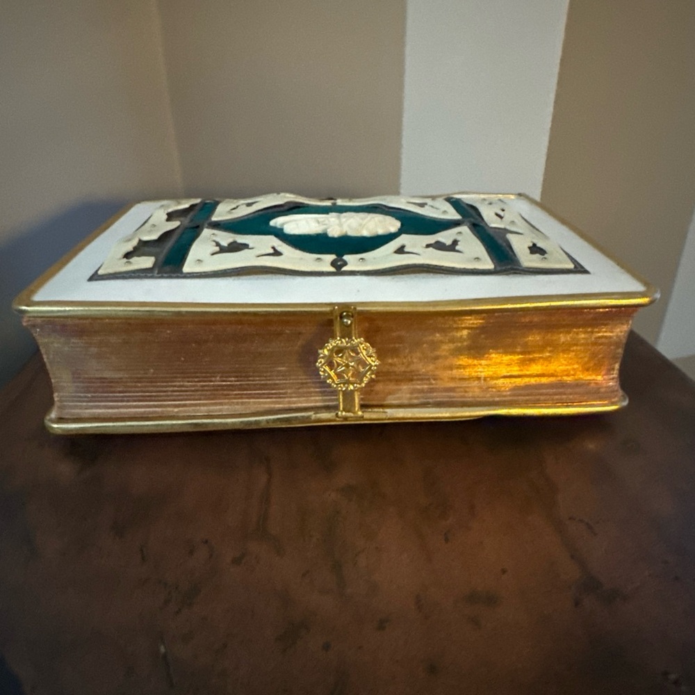 ANTIQUE Daily prayers clasp book. Ivory inlay with green velvet, gilt gold pages - Picture 2 of 4